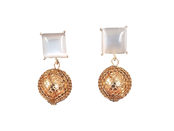 Golden Ball Resin Earrings (Square)